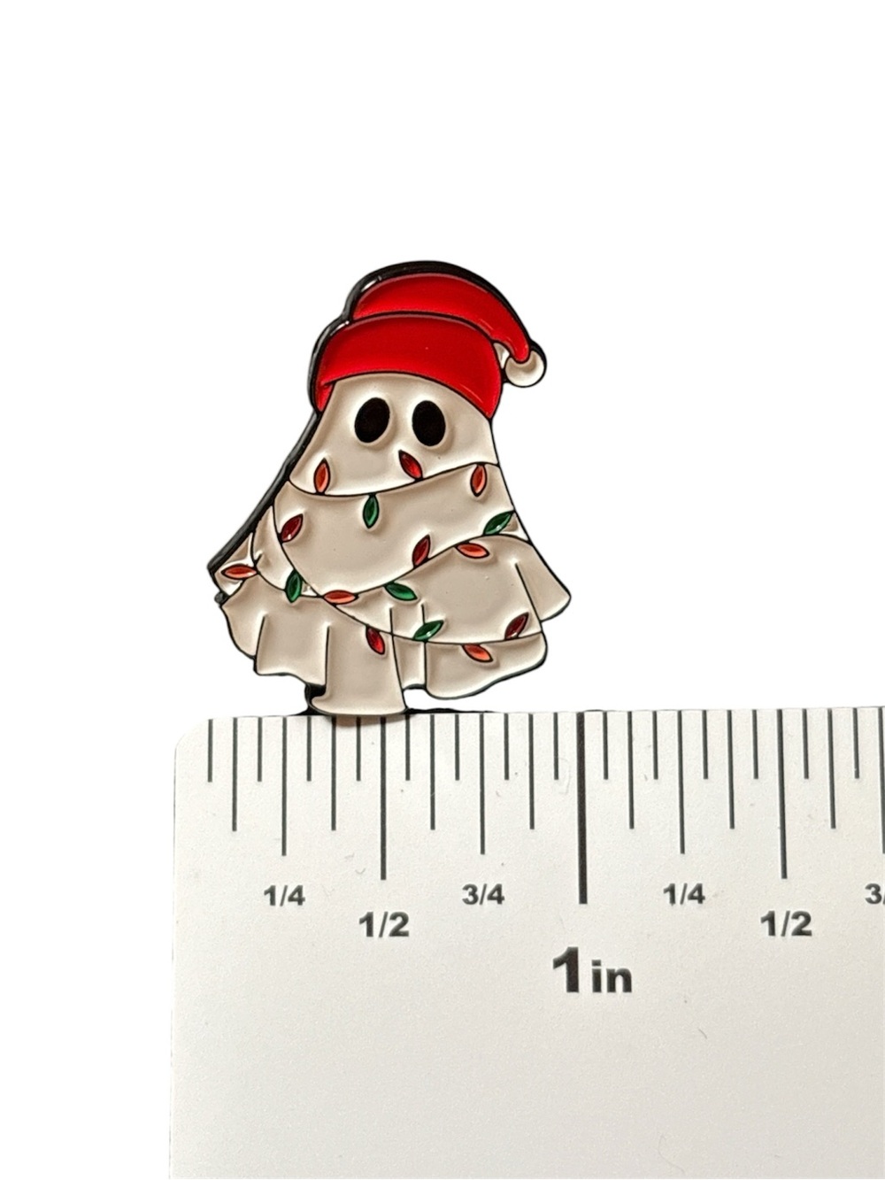 Ghost Enamel Pin with Santa Hat and Holiday Lights - New - Picture 2 of 2
